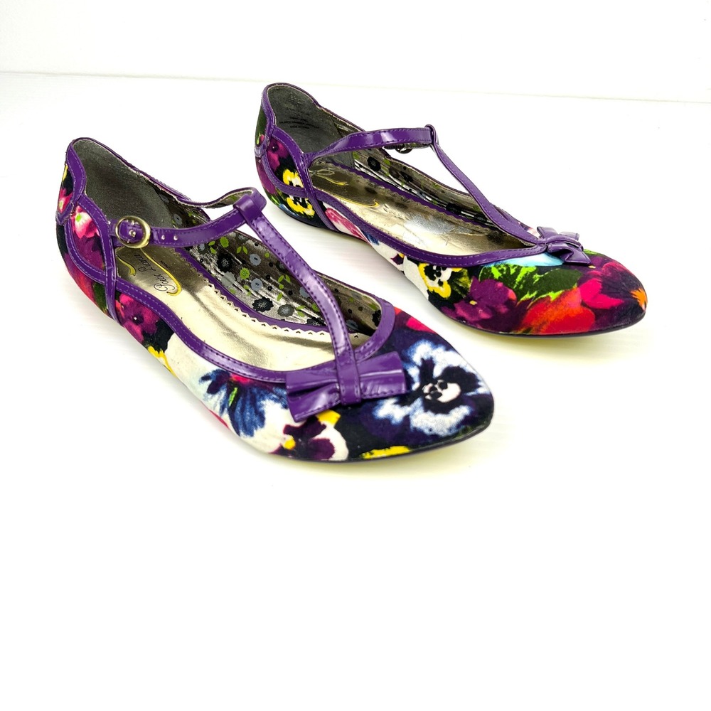 Sz 38 Anthropologie Poetic Licence Lovely Surprise Floral T-Strap Ballet Flats
